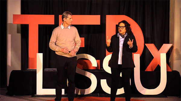 Image of Colin Corby and Ana Smith speaking at TEDxLSSU: Identity