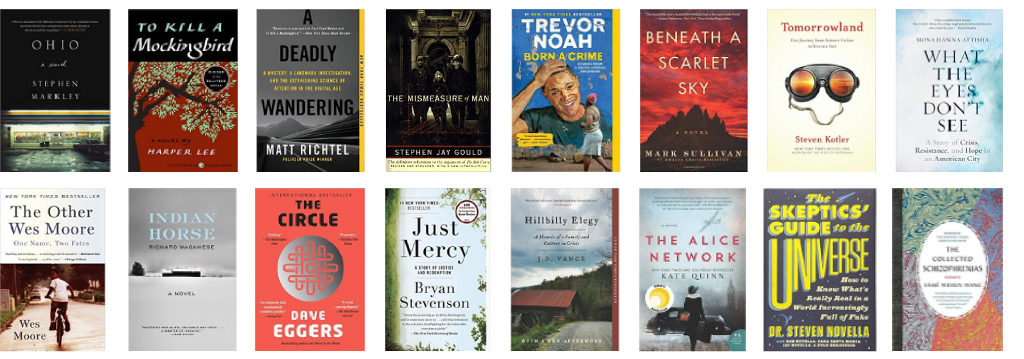 Collage of the 16 books that have been nominated for the 2019-20 LSSU Campus Read