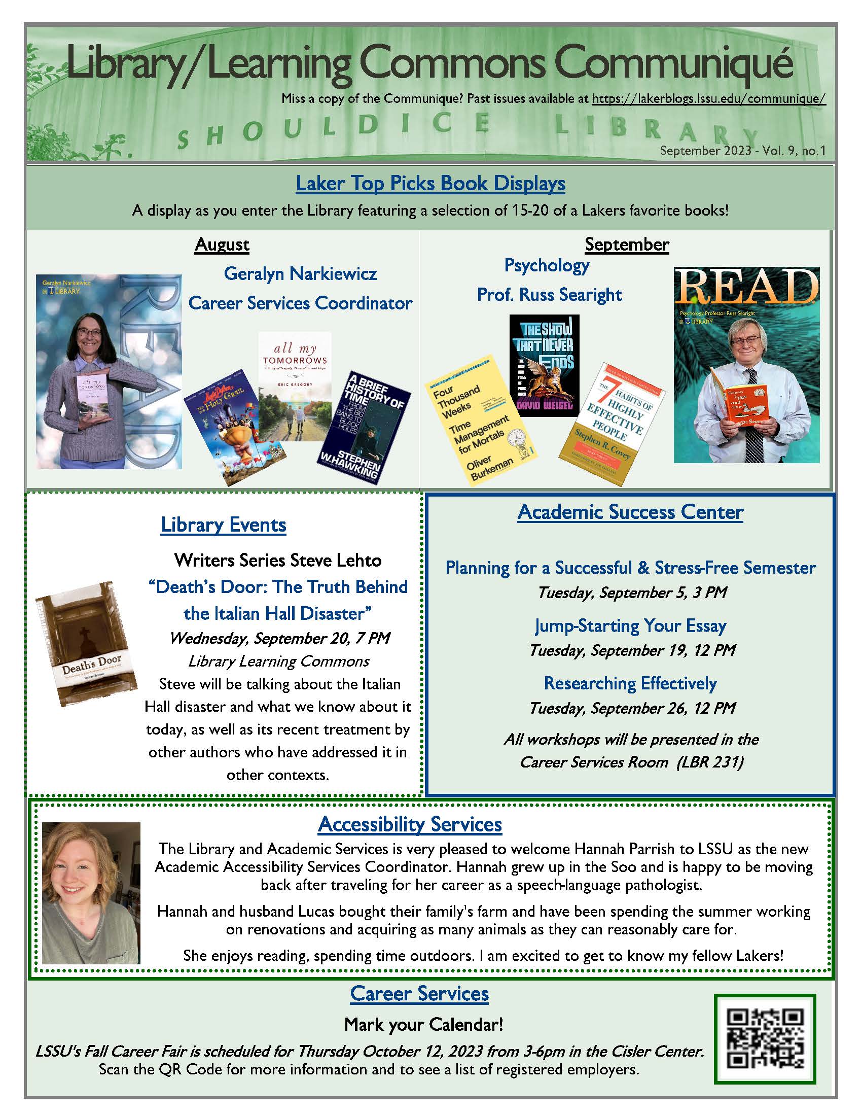 Library newsletter with information on upcoming events