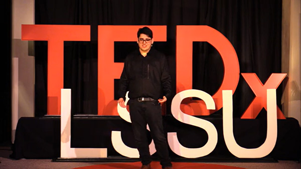 Image of Sawyer Dowd speaking at TEDxLSSU: Identity